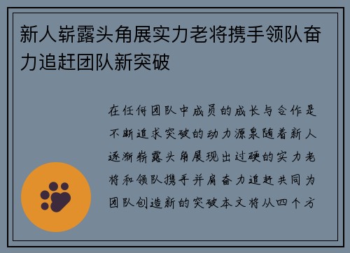 新人崭露头角展实力老将携手领队奋力追赶团队新突破