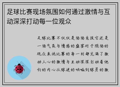 足球比赛现场氛围如何通过激情与互动深深打动每一位观众