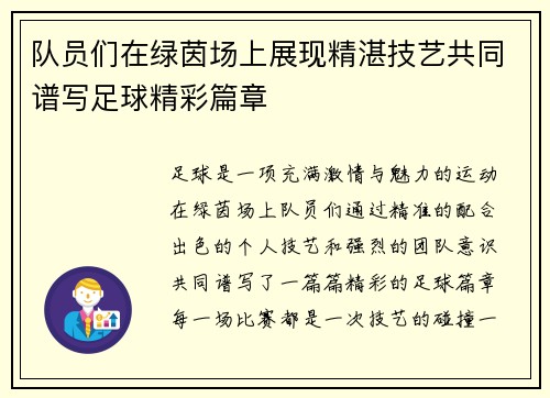 队员们在绿茵场上展现精湛技艺共同谱写足球精彩篇章